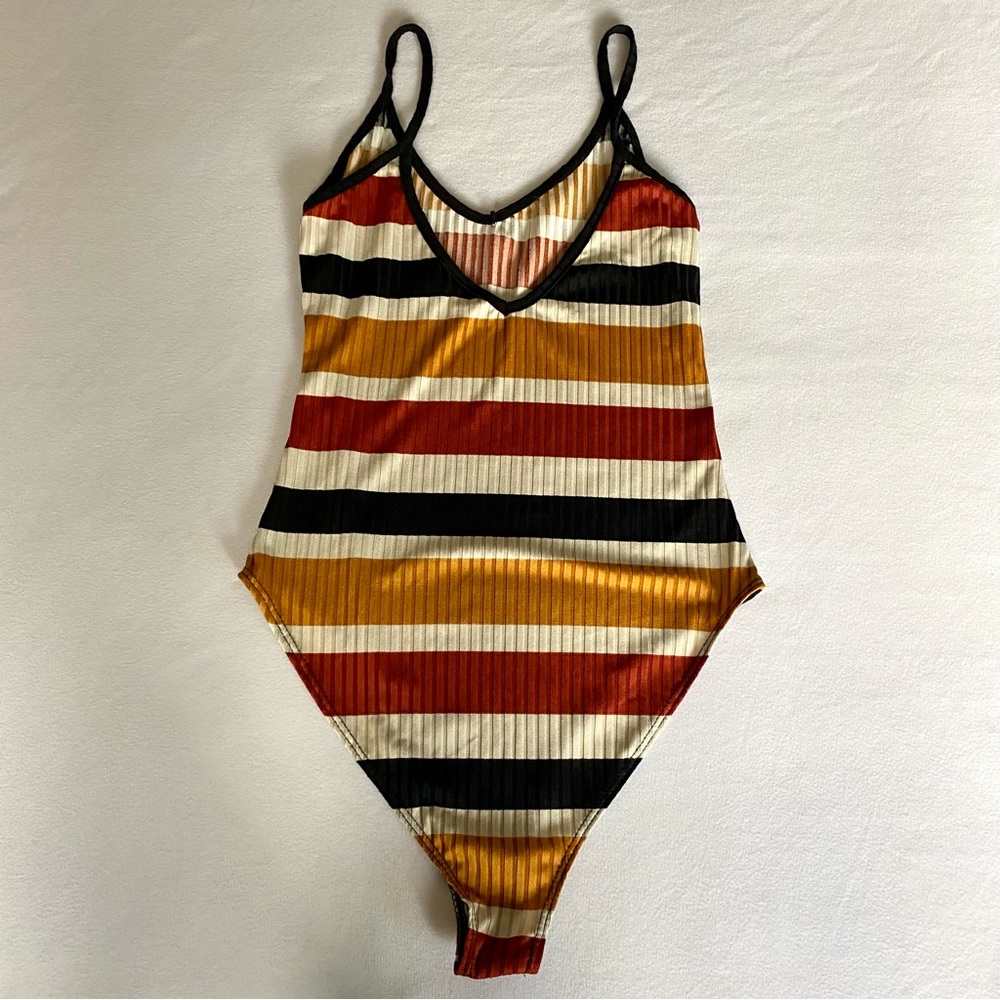 Mind Code Retro Stripe Poly / Spandex Bodysuit / … - image 3